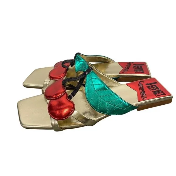 Jeffrey Campbell CEREZA-2 cherry square toe novelty flats shoes sandals size 6