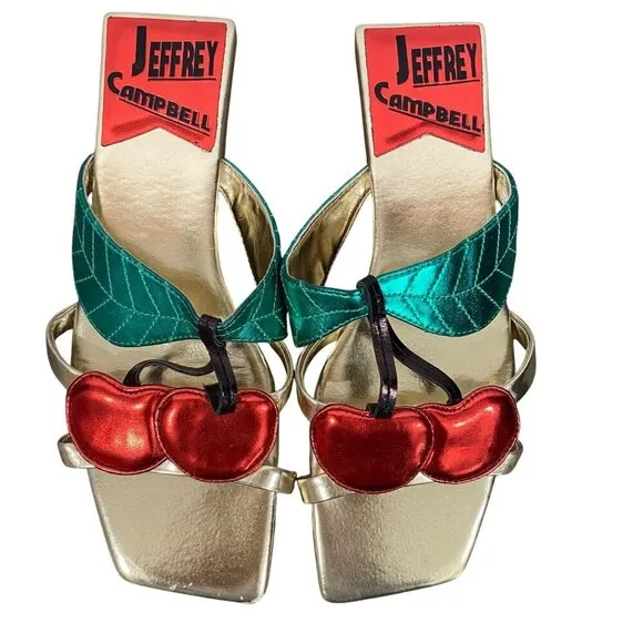 Jeffrey Campbell CEREZA-2 cherry square toe novelty flats shoes sandals size 6