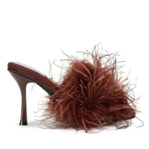 Jeffrey Campbell Chauffeur Feather Mule Heels Sandals Square Toe Brown Size 6
