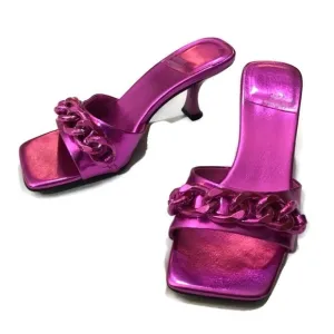 Jeffrey Campbell Hot Pink Metallic Kitten Heel Mr Big Chain Slide Sandals