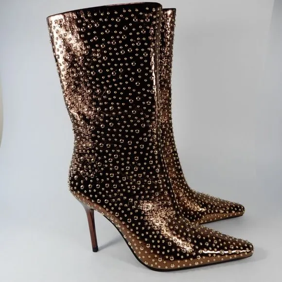 Jeffrey Campbell Iconic-E BOOTS Size 7 Stud Embellished Bronze Gold Metallic NEW