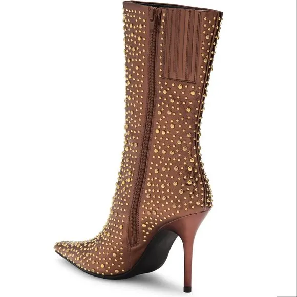 Jeffrey Campbell Iconic-E BOOTS Size 7 Stud Embellished Bronze Gold Metallic NEW