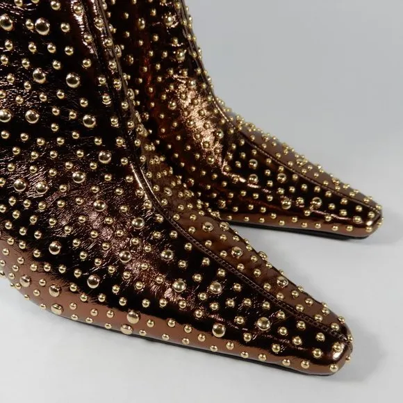 Jeffrey Campbell Iconic-E BOOTS Size 7 Stud Embellished Bronze Gold Metallic NEW