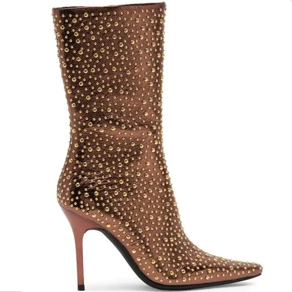 Jeffrey Campbell Iconic-E BOOTS Size 7 Stud Embellished Bronze Gold Metallic NEW