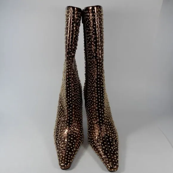 Jeffrey Campbell Iconic-E BOOTS Size 7 Stud Embellished Bronze Gold Metallic NEW