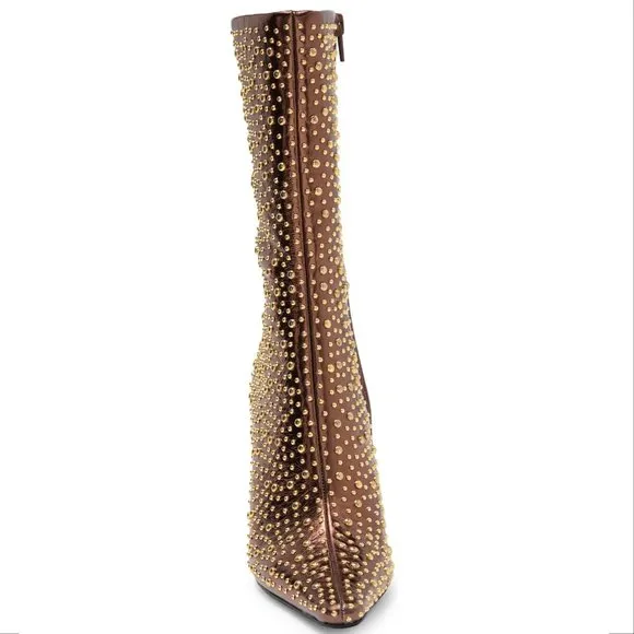 Jeffrey Campbell Iconic-E BOOTS Size 7 Stud Embellished Bronze Gold Metallic NEW