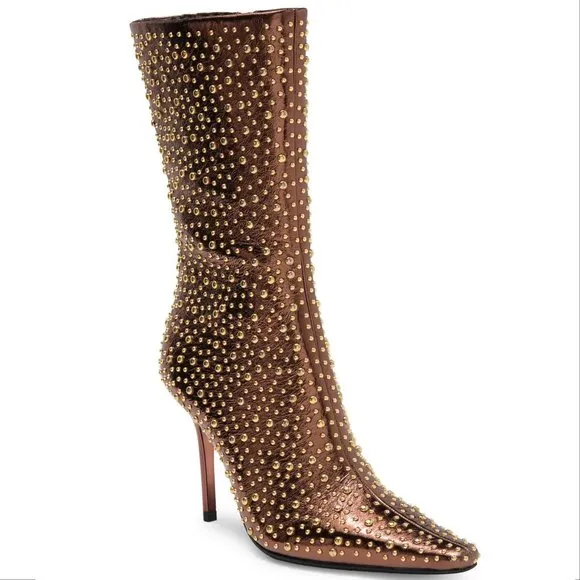 Jeffrey Campbell Iconic-E BOOTS Size 7 Stud Embellished Bronze Gold Metallic NEW