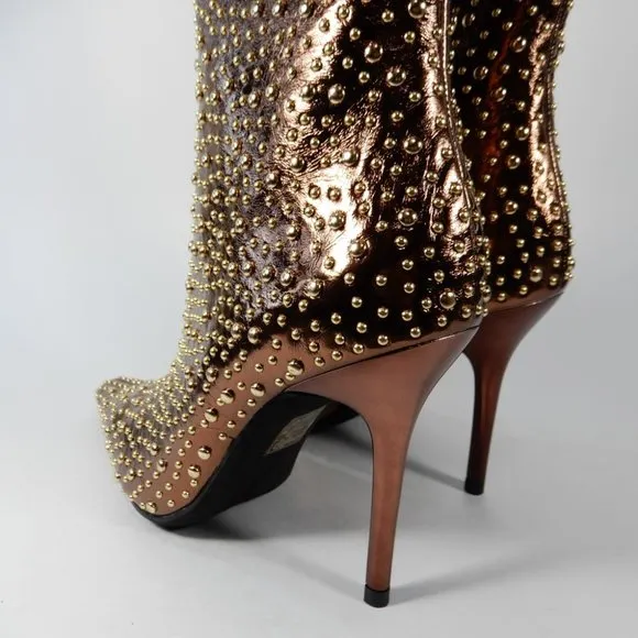 Jeffrey Campbell Iconic-E BOOTS Size 7 Stud Embellished Bronze Gold Metallic NEW