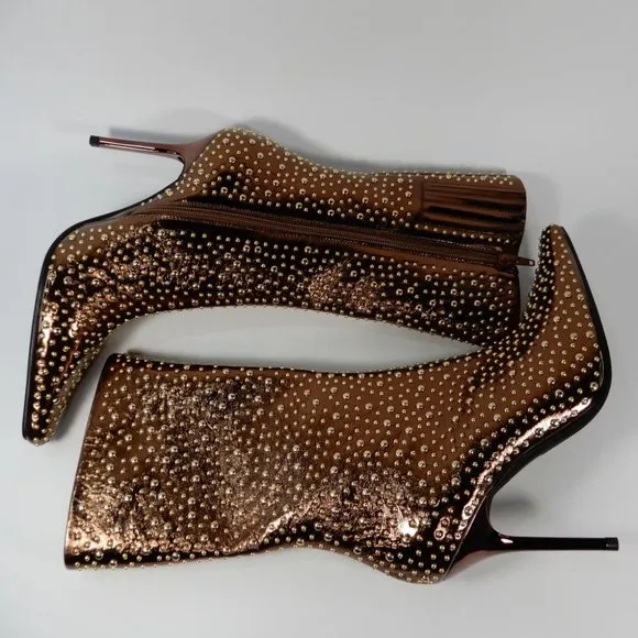 Jeffrey Campbell Iconic-E BOOTS Size 7 Stud Embellished Bronze Gold Metallic NEW