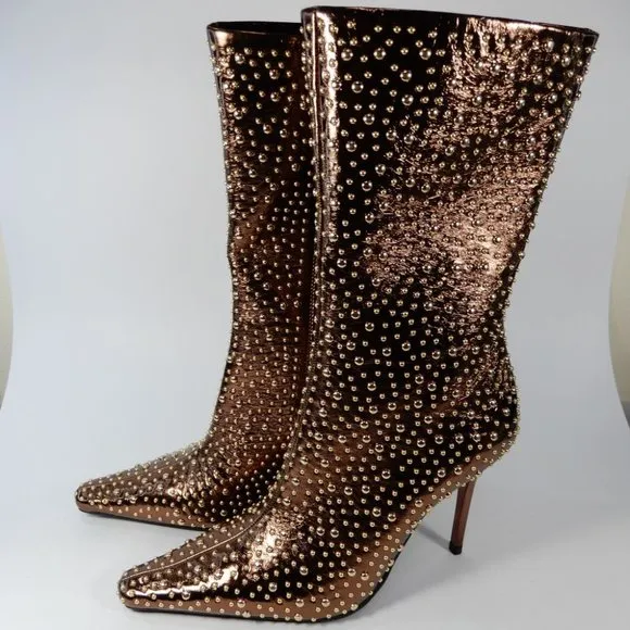 Jeffrey Campbell Iconic-E BOOTS Size 7 Stud Embellished Bronze Gold Metallic NEW