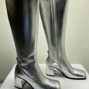 Jeffrey Campbell Women’s Hot Lava K2 Boots – Silver – Size 7 – High Heel Knee-Hi