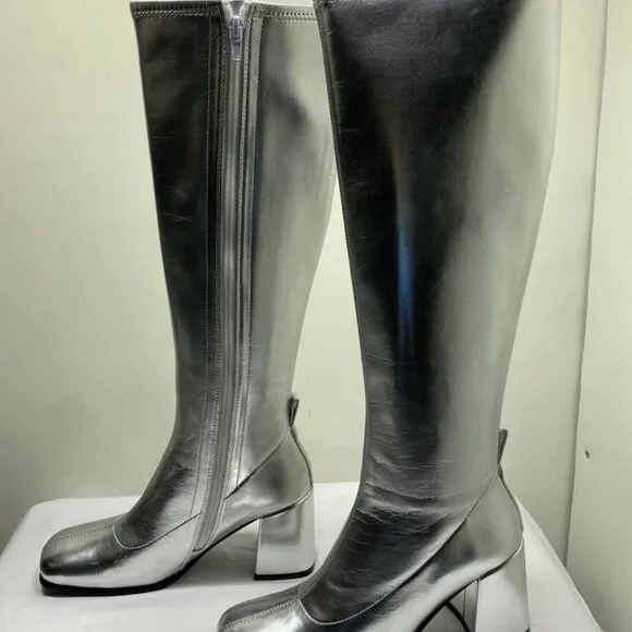 Jeffrey Campbell Women’s Hot Lava K2 Boots – Silver – Size 7 – High Heel Knee-Hi
