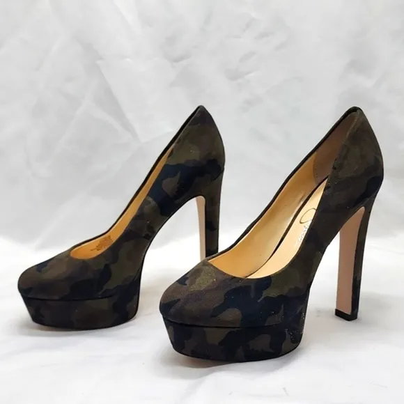 JESSICA SIMPSON NELLAH COMBO ROUND TOE HIGH PLATFORM BLOCK PUMPS LADIES 5.5 NWOB