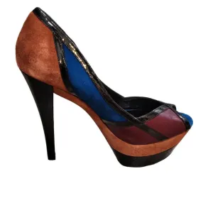 Jessica Simpson Retro Patent Suede Peep Toe Stiletto Platform Heeled Shoes 8B