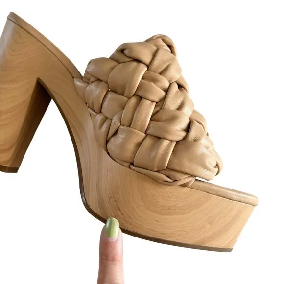 Jessica Simpson Supira Nude Platform Sandal Braided Faux Wood Mule Sandals 9.5