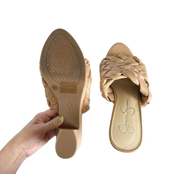 Jessica Simpson Supira Nude Platform Sandal Braided Faux Wood Mule Sandals 9.5