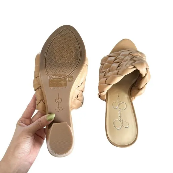 Jessica Simpson Supira Nude Platform Sandal Braided Faux Wood Mule Sandals 9.5