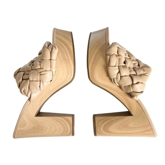 Jessica Simpson Supira Nude Platform Sandal Braided Faux Wood Mule Sandals 9.5