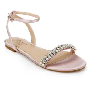 Jewel Badgley Mischka Daria Pearl and Crystal Flat Sandals Pink Wedding, 9, NWOB