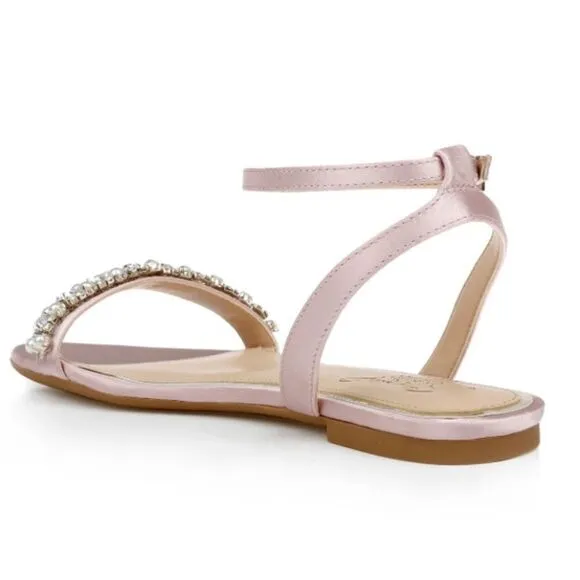 Jewel Badgley Mischka Daria Pearl and Crystal Flat Sandals Pink Wedding, 9, NWOB