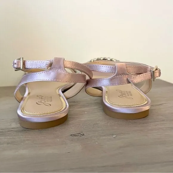 Jewel Badgley Mischka Daria Pearl and Crystal Flat Sandals Pink Wedding, 9, NWOB