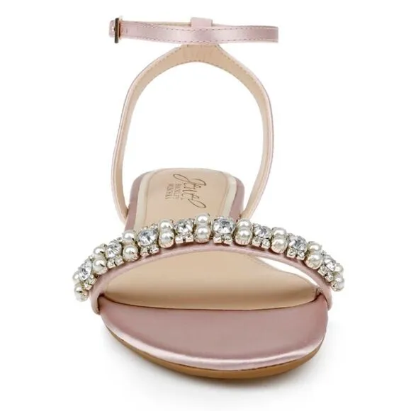 Jewel Badgley Mischka Daria Pearl and Crystal Flat Sandals Pink Wedding, 9, NWOB