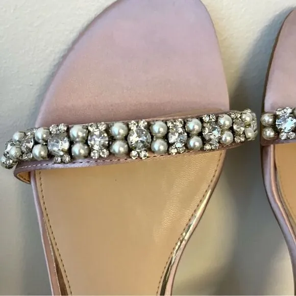 Jewel Badgley Mischka Daria Pearl and Crystal Flat Sandals Pink Wedding, 9, NWOB