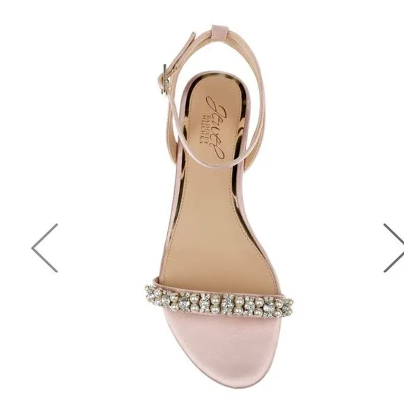 Jewel Badgley Mischka Daria Pearl and Crystal Flat Sandals Pink Wedding, 9, NWOB