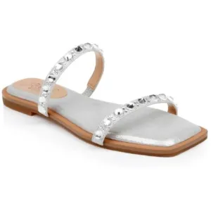 Jewel Badgley Mischka Honesty Flat Sandals Gemstone-Studded Straps Size 9 Silver