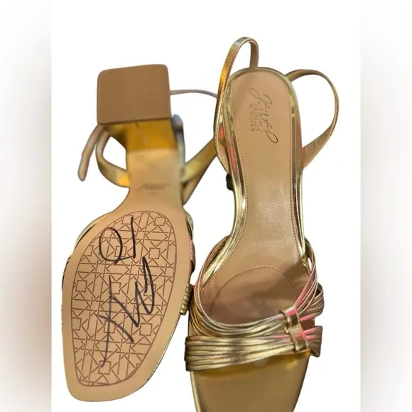 Jewel Badgley Mischka Michelle ankle strap sandals gold