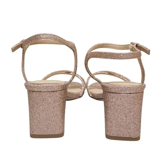 Jewel Badgley Mischka Women Omari Ankle Strap Sandals US 8.5 Rose Gold Glitter