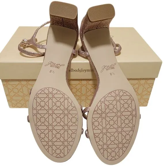 Jewel Badgley Mischka Women Omari Ankle Strap Sandals US 8.5 Rose Gold Glitter