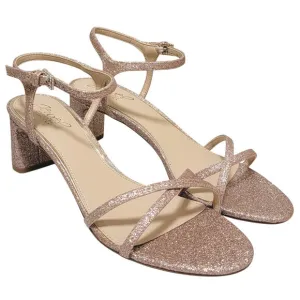 Jewel Badgley Mischka Women Omari Ankle Strap Sandals US 8.5 Rose Gold Glitter