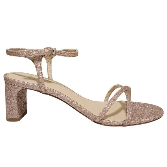 Jewel Badgley Mischka Women Omari Ankle Strap Sandals US 8.5 Rose Gold Glitter