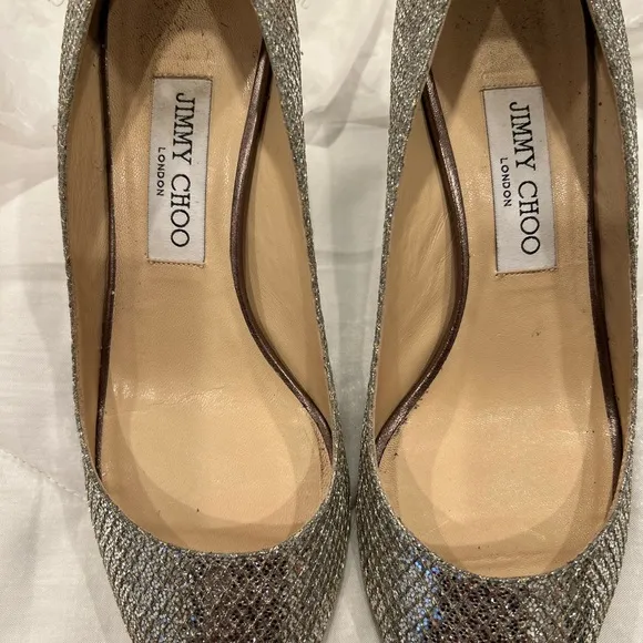 Jimmy Choo 2471SABEL Glitter fabric Wedding 2 inch heal Pumps Champagne Size 38