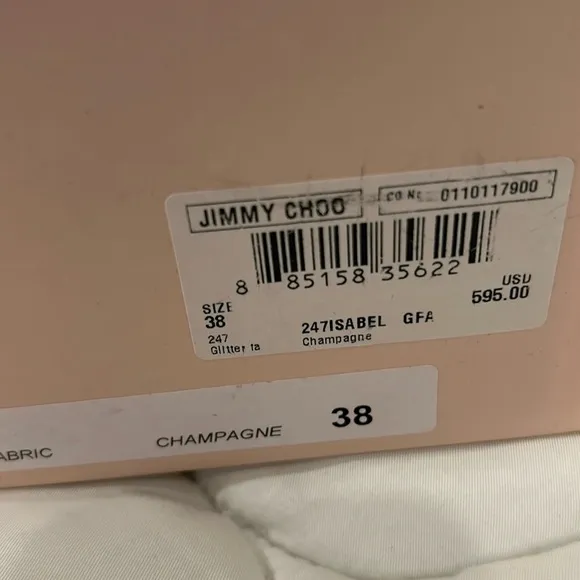 Jimmy Choo 2471SABEL Glitter fabric Wedding 2 inch heal Pumps Champagne Size 38