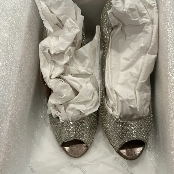 Jimmy Choo 2471SABEL Glitter fabric Wedding 2 inch heal Pumps Champagne Size 38