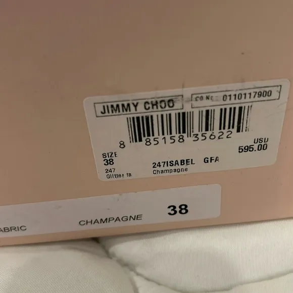 Jimmy Choo 2471SABEL Glitter fabric Wedding 2 inch heal Pumps Champagne Size 38