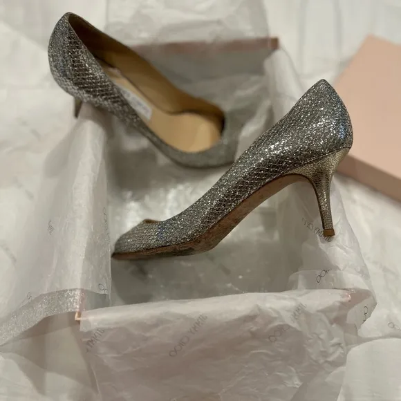 Jimmy Choo 2471SABEL Glitter fabric Wedding 2 inch heal Pumps Champagne Size 38