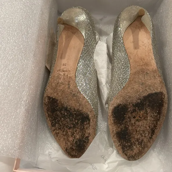Jimmy Choo 2471SABEL Glitter fabric Wedding 2 inch heal Pumps Champagne Size 38