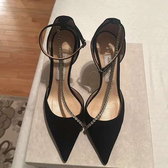 Jimmy Choo Black Crystal Strap Heels