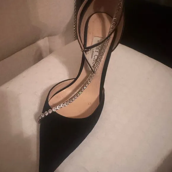 Jimmy Choo Black Crystal Strap Heels
