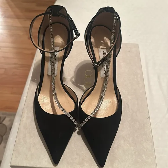 Jimmy Choo Black Crystal Strap Heels