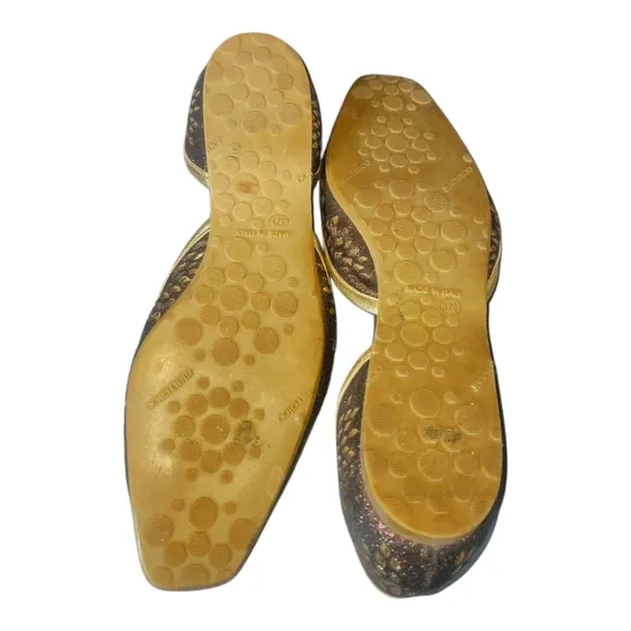 Jimmy Choo Gold and Brown D'Orsay Glitter Leather Women's Ballet Flat Sz 37 1/2
