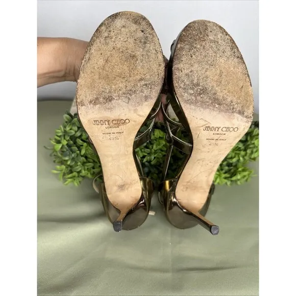 JIMMY CHOO Gold Patent Leather Sandals Size 9 EU 40.5 Good Used Condition