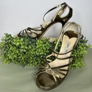 JIMMY CHOO Gold Patent Leather Sandals Size 9 EU 40.5 Good Used Condition