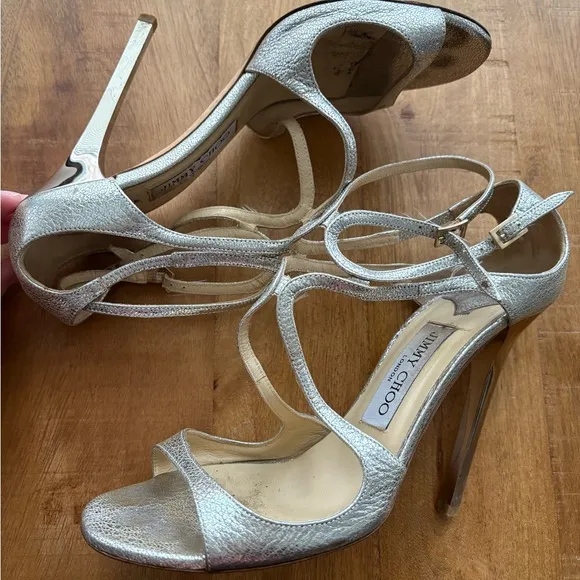 Jimmy choo Lance silver stiletto high heels glitter and leather