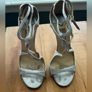Jimmy choo Lance silver stiletto high heels glitter and leather
