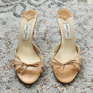 Jimmy Choo Leather Kitten Heel Bow Shoes Tan 40