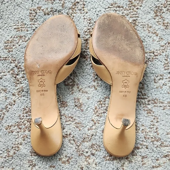 Jimmy Choo Leather Kitten Heel Bow Shoes Tan 40